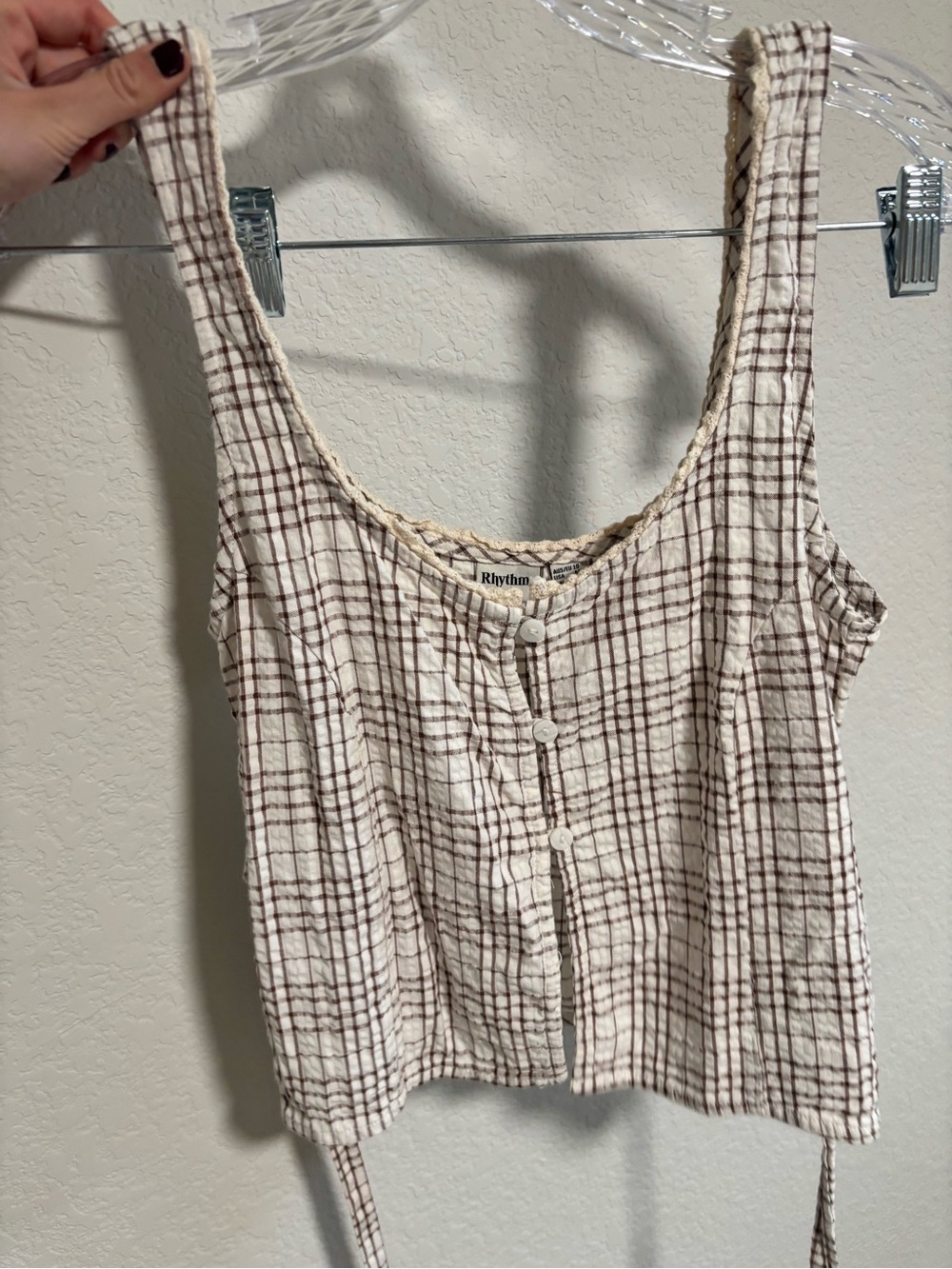 Rhythm. Cream Plaid Button-Front Tank Top and matching pants set